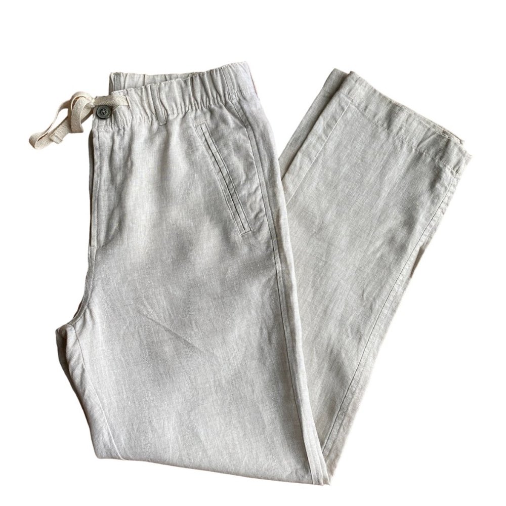 Tasso Elba Island Small Women's Pants Neutral Linen Elastic Waistband Drawstring